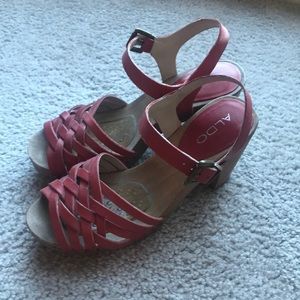 Aldo Red Clog wood Sandals 38